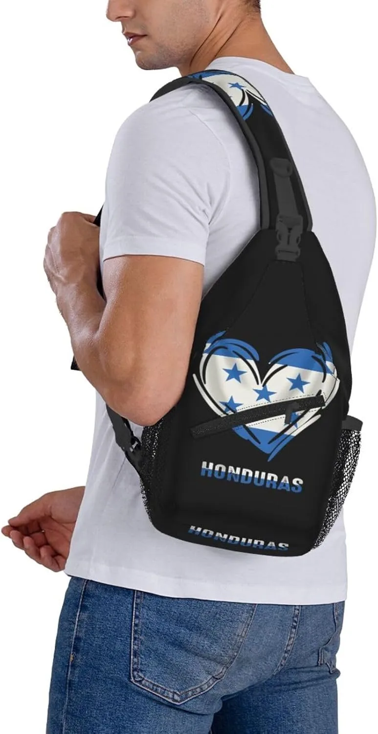 Honduras Flag Heart Crossbody Bag Cross Chest Bag Adjustable Sling Backpack Sports Gym Shoulder Bags Travel Cycling Daypack Diagonally Casual Rucksack