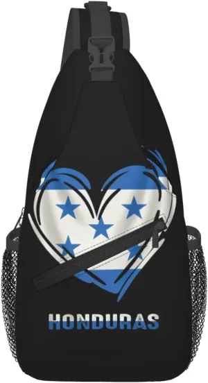 Honduras Flag Heart Crossbody Bag Cross Chest Bag Adjustable Sling Backpack Sports Gym Shoulder Bags Travel Cycling Daypack Diagonally Casual Rucksack