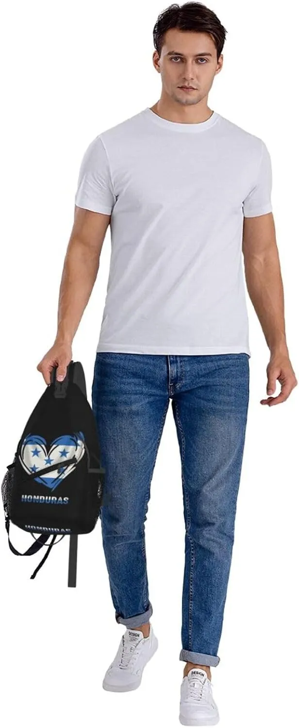 Honduras Flag Heart Crossbody Bag Cross Chest Bag Adjustable Sling Backpack Sports Gym Shoulder Bags Travel Cycling Daypack Diagonally Casual Rucksack