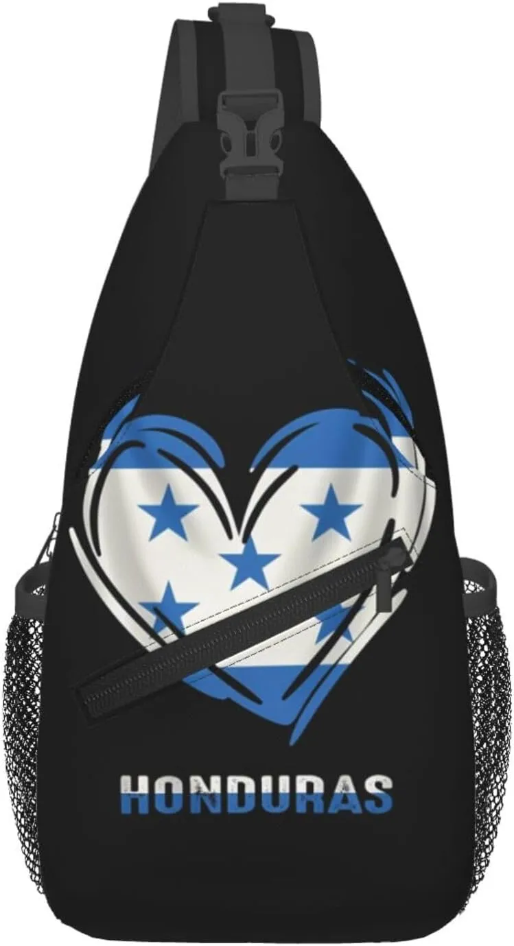 Honduras Flag Heart Crossbody Bag Cross Chest Bag Adjustable Sling Backpack Sports Gym Shoulder Bags Travel Cycling Daypack Diagonally Casual Rucksack