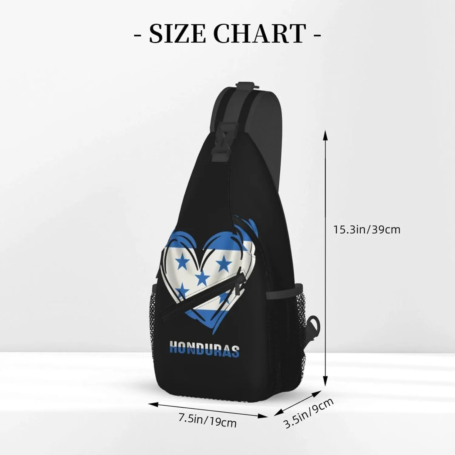 Honduras Flag Heart Crossbody Bag Cross Chest Bag Adjustable Sling Backpack Sports Gym Shoulder Bags Travel Cycling Daypack Diagonally Casual Rucksack