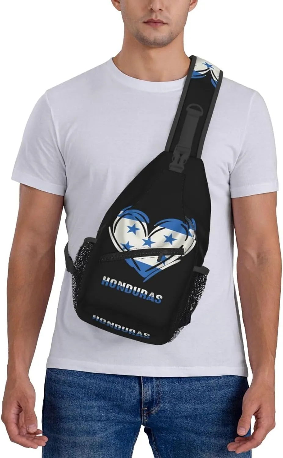 Honduras Flag Heart Crossbody Bag Cross Chest Bag Adjustable Sling Backpack Sports Gym Shoulder Bags Travel Cycling Daypack Diagonally Casual Rucksack