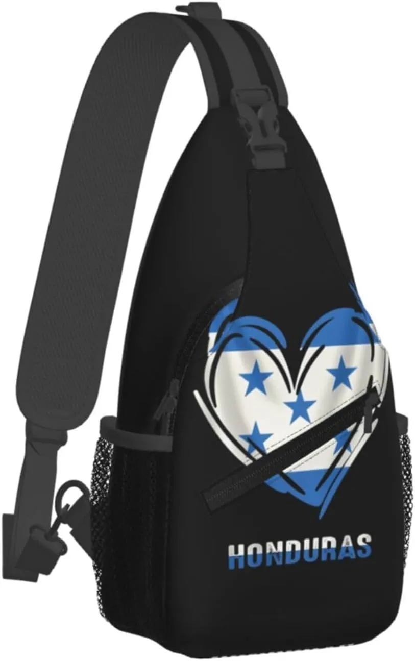 Honduras Flag Heart Crossbody Bag Cross Chest Bag Adjustable Sling Backpack Sports Gym Shoulder Bags Travel Cycling Daypack Diagonally Casual Rucksack