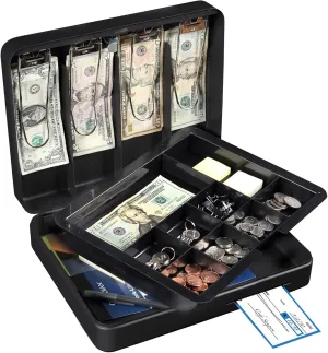 Honeywell Safes & Door Locks - Deluxe Small Cash Box with Removable Money Tray - Storage Under Tray & 8 Coin Slots - Durable Metal Safe with Key Lock - Saving Money Lock Box - Black, 0. 23 CU - 6113