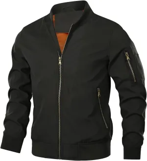 HOOD CREW Men’s Bomber Jacket Lightweight Casual Stylish Spring Fall Windbreaker Zip Up Outwear Coat with Pockets