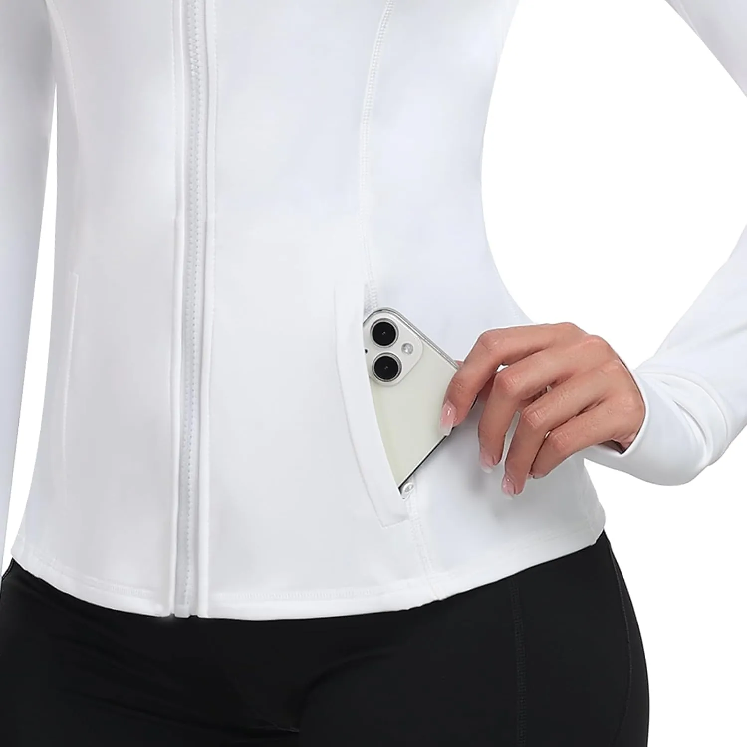 Hooded Women's Athletic Full Zip Lightweight Workout Jacket with Pockets and Thumb Holes