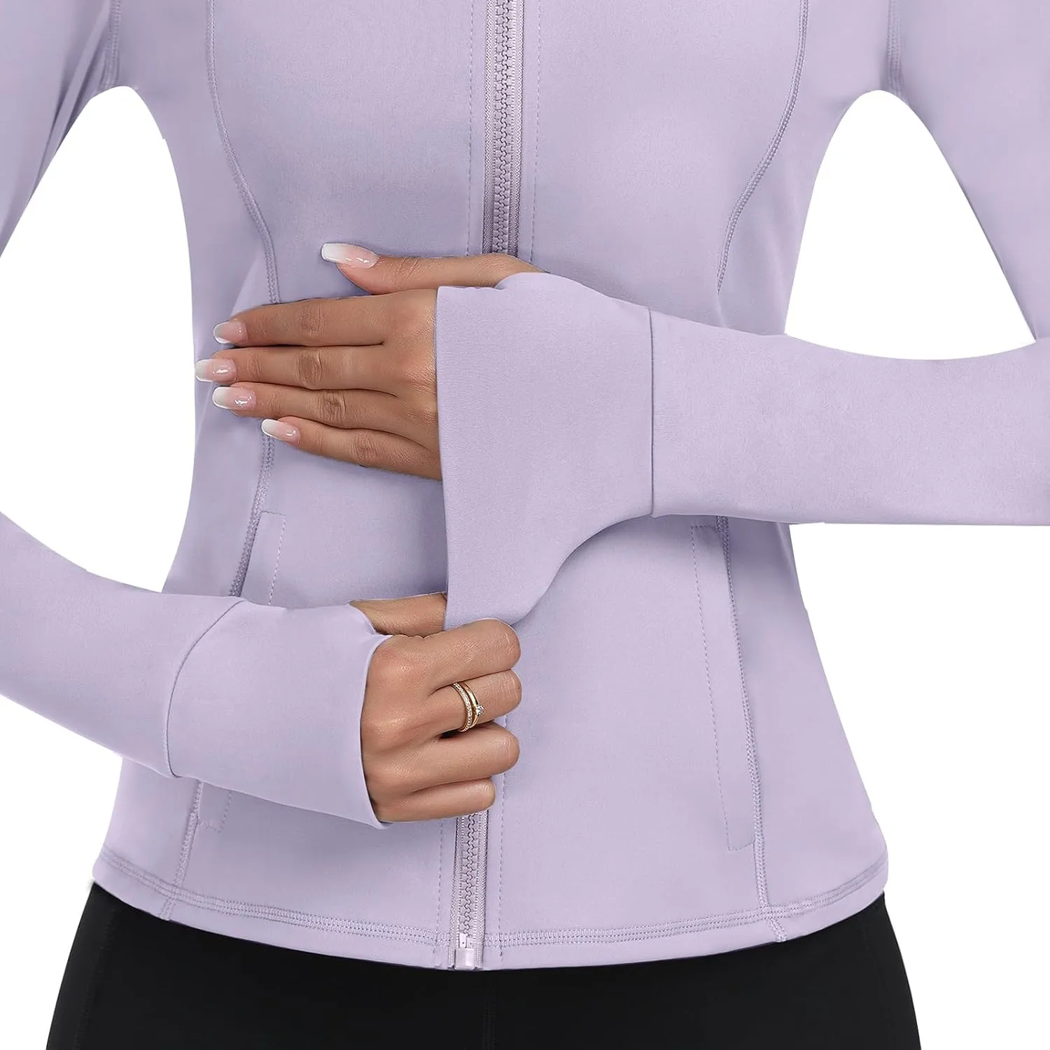 Hooded Women's Athletic Full Zip Lightweight Workout Jacket with Pockets and Thumb Holes
