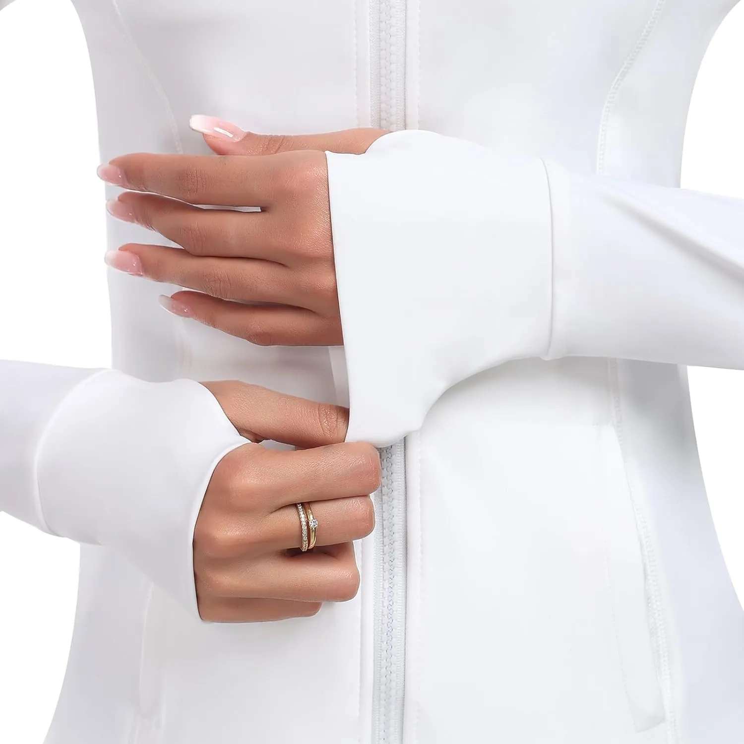 Hooded Women's Athletic Full Zip Lightweight Workout Jacket with Pockets and Thumb Holes