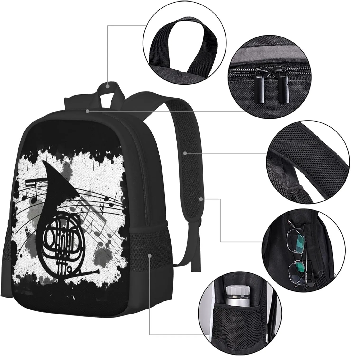 Horn Music Dirty Backpack Minimalist Large Capacity Backpack 16.5 inch Leisure Travel Daypack