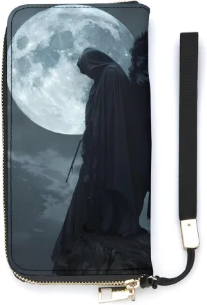 Horror Vampire Devil Grim Reaper Women's Wristlet Wallet Long Slim Purse Card Holder Clutch Handbag