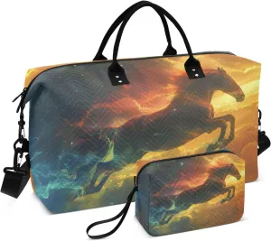 Horse Travel Duffle Bag Gym Bag, Horse Roars in Sky Weekender Bags for Women with Toiletry Bag Travel Tote Bag Swim Bag