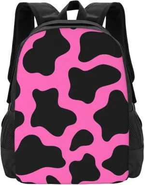 Hot Pink Black Cow Print Backpack Minimalist Large Capacity Backpack 16.5 inch Leisure Travel Daypack