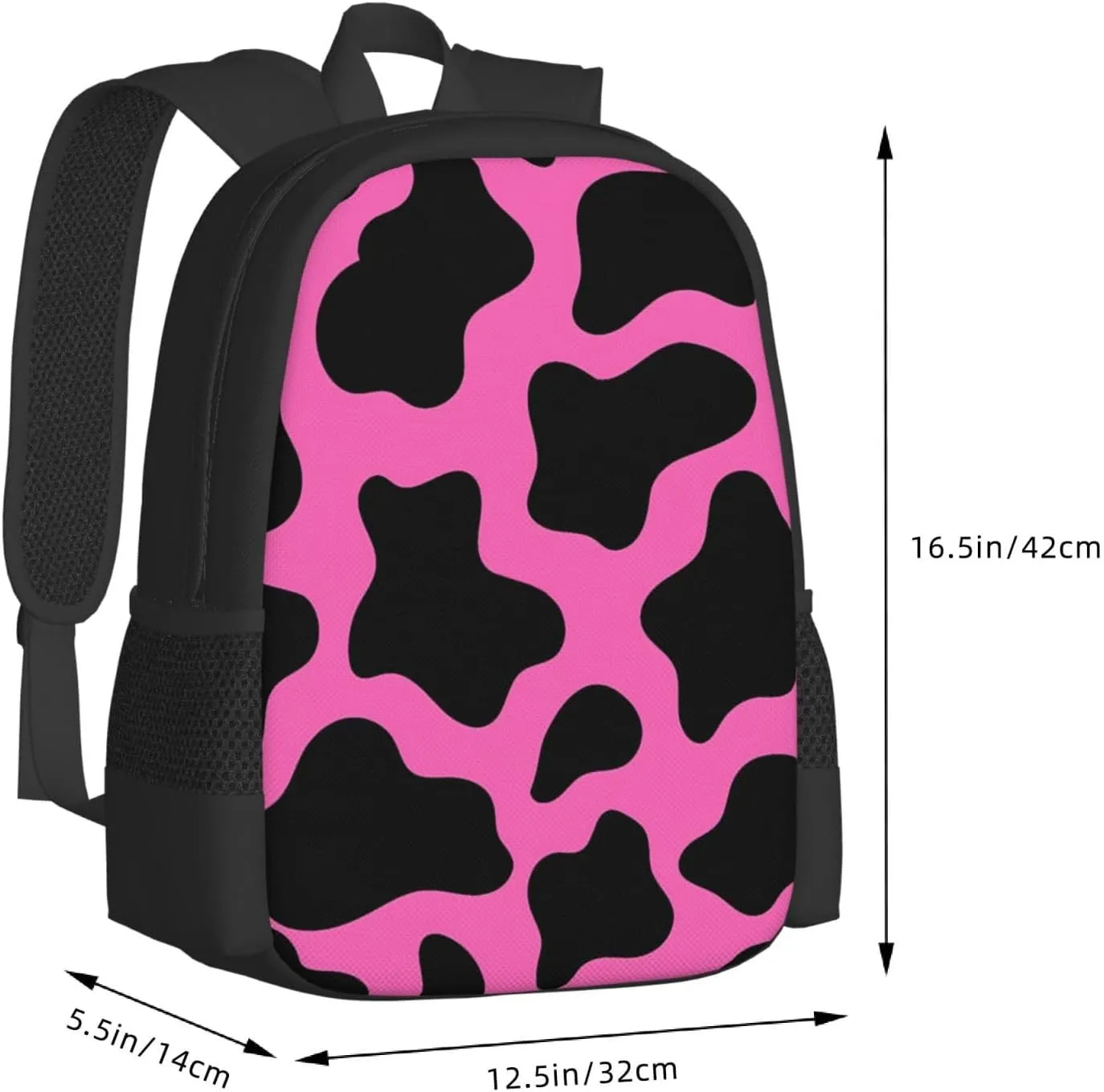 Hot Pink Black Cow Print Backpack Minimalist Large Capacity Backpack 16.5 inch Leisure Travel Daypack