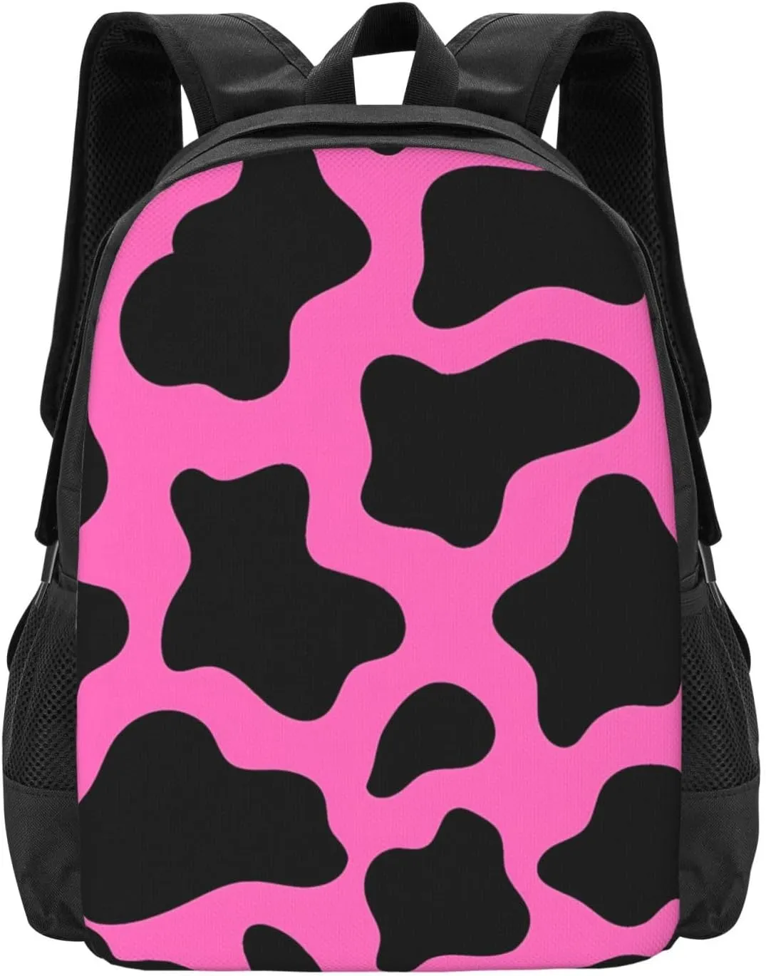 Hot Pink Black Cow Print Backpack Minimalist Large Capacity Backpack 16.5 inch Leisure Travel Daypack