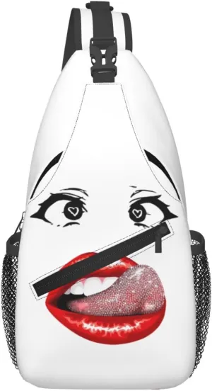 Hot Red Lips Stick Out Tongue Crossbody Bag Cross Chest Bag Adjustable Sling Backpack Sports Gym Shoulder Bags Travel Cycling Daypack Diagonally Casual Rucksack