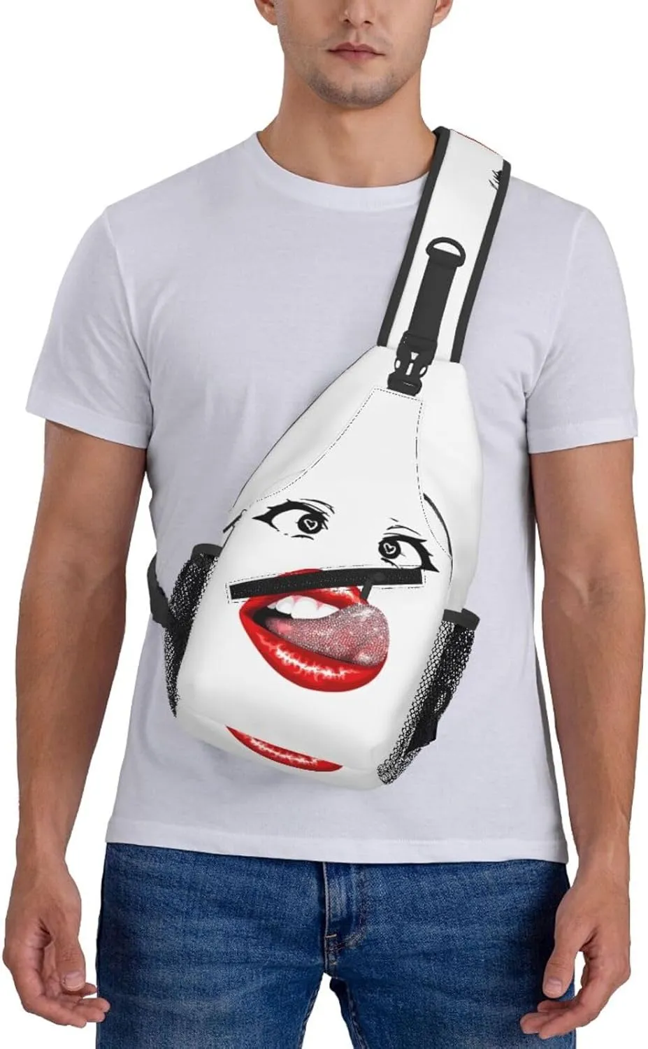 Hot Red Lips Stick Out Tongue Crossbody Bag Cross Chest Bag Adjustable Sling Backpack Sports Gym Shoulder Bags Travel Cycling Daypack Diagonally Casual Rucksack