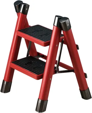 Household Multi-Functional Folding Herringbone Ladder Portable Climbing Frame Thickened Aluminum Alloy Anti-Rust Flower Stand (Color : Red, Size : Two Steps)