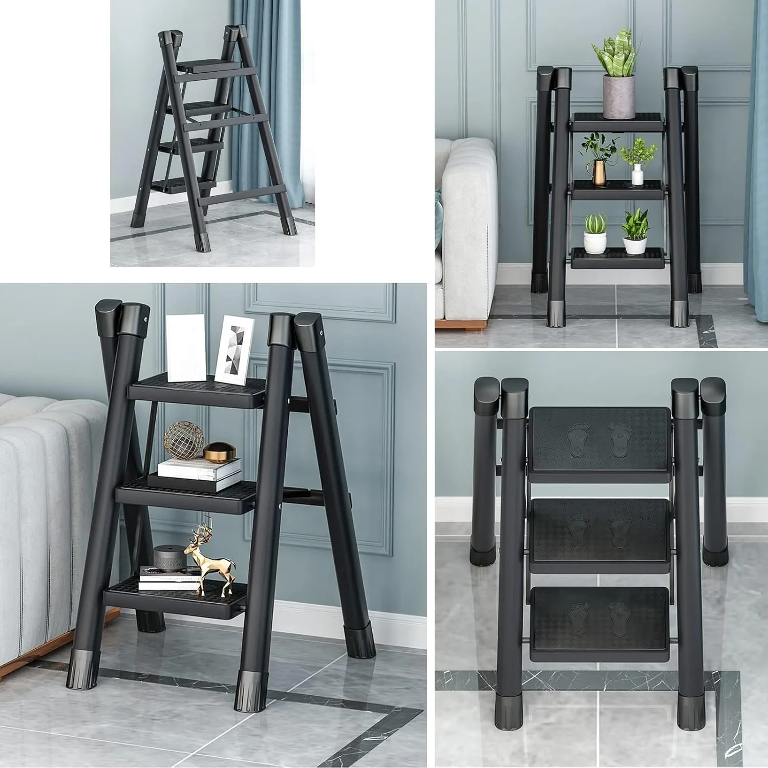 Household Multi-Functional Folding Herringbone Ladder Portable Climbing Frame Thickened Aluminum Alloy Anti-Rust Flower Stand (Color : Red, Size : Two Steps)