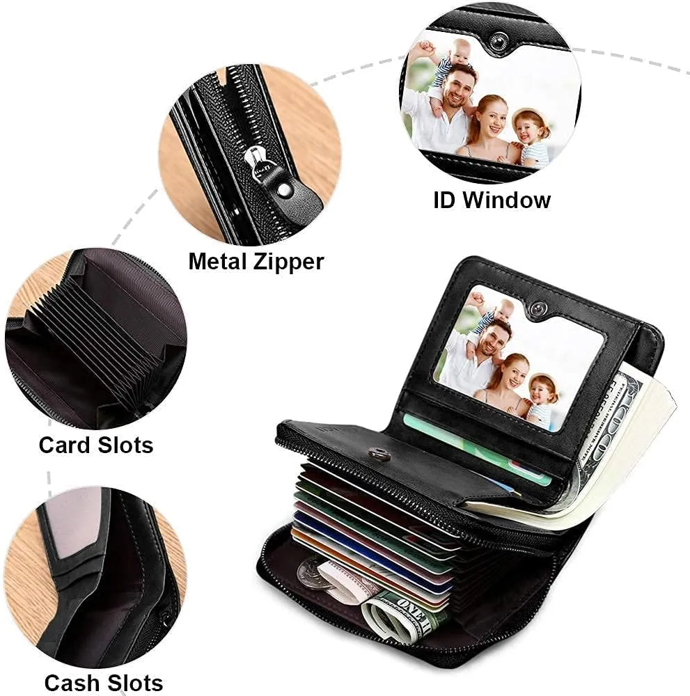 HUANLANG Mens Wallet RFID Blocking Multi Card Holder Wallets for Men Bifold Wallet with Zipper Small Men's Leather Wallet