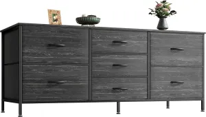 Huuger Dresser with 7 Fabric Drawers, 47 Inch Dresser TV Stand for 43, 50, 55 Inch TV, Metal Frame, for Bedroom, Clothing, Charcoal Black Wood Grain Print