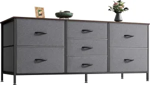 Huuger Dresser with 7 Fabric Drawers, 47 Inch Dresser TV Stand for 43, 50, 55 Inch TV, Wide Chest of Drawers, Metal Frame, for Bedroom, Clothing, Dark Grey