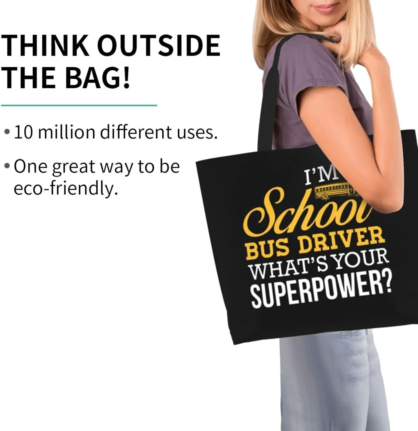 I Am School Bus Driver Whats Your Superpower Women'S Lightweight Canvas Handbag Waterproof Reusable Shopping Bag