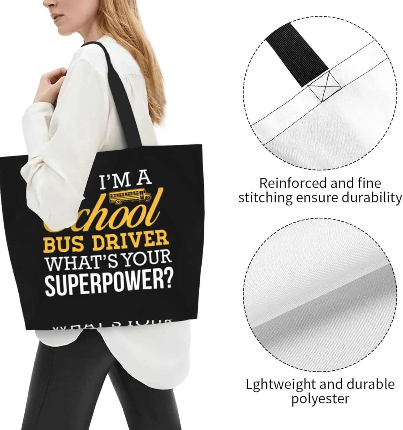I Am School Bus Driver Whats Your Superpower Women'S Lightweight Canvas Handbag Waterproof Reusable Shopping Bag