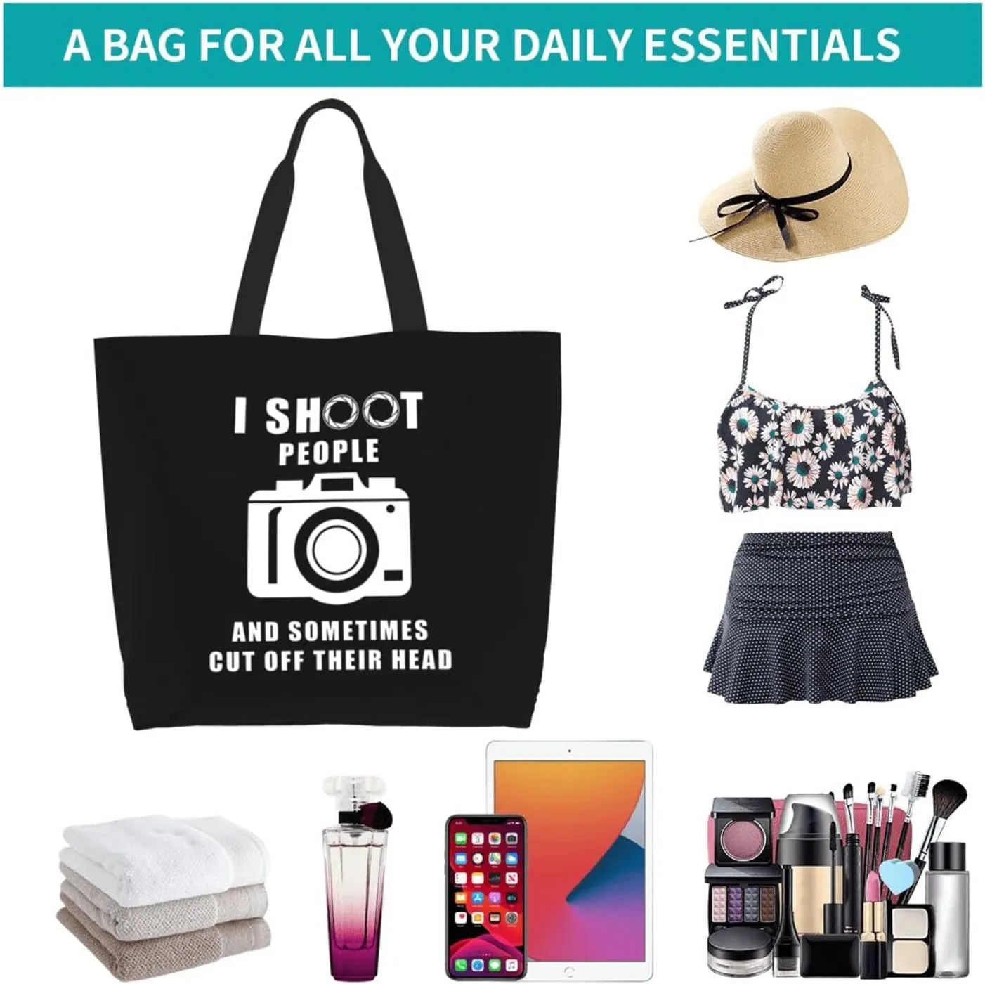 I Shoot People Photographer Women'S Lightweight Canvas Handbag Reusable Shopping Bag