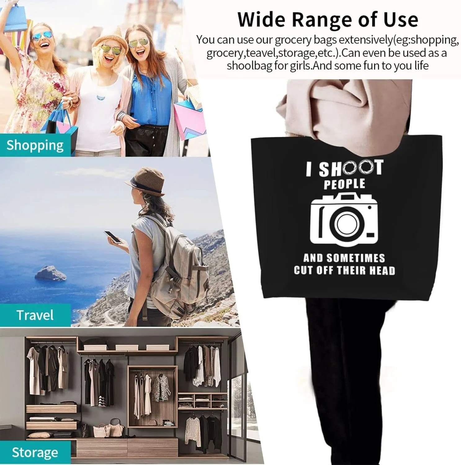 I Shoot People Photographer Women'S Lightweight Canvas Handbag Reusable Shopping Bag