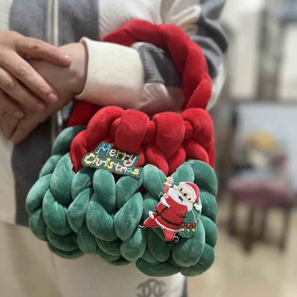 Icelandic Wool Small Tote Bag Hollow Out Soft Contrast Color with Short Handle Women Knitted Handbag Ladies Christ