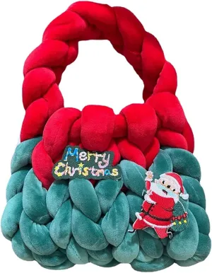 Icelandic Wool Small Tote Bag Hollow Out Soft Contrast Color with Short Handle Women Knitted Handbag Ladies Christ