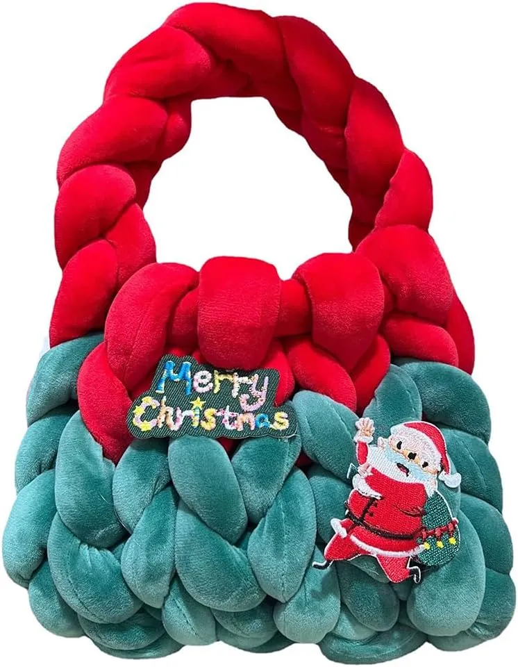 Icelandic Wool Small Tote Bag Hollow Out Soft Contrast Color with Short Handle Women Knitted Handbag Ladies Christ