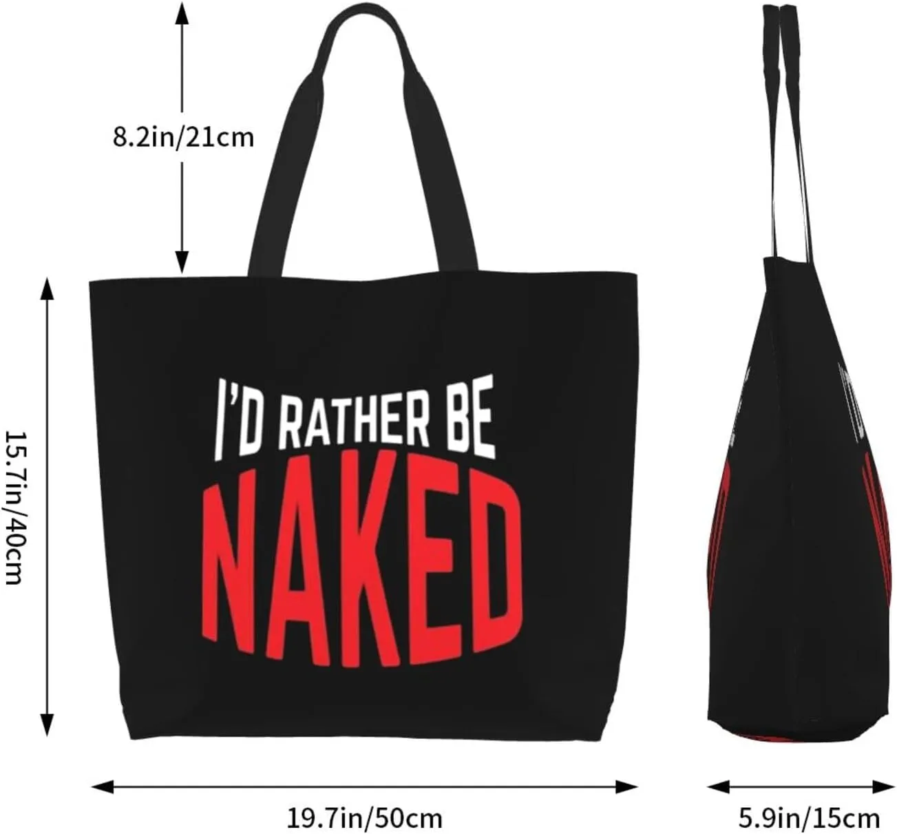 I'd Rather Be Naked Women's Lightweight Canvas Handbag Waterproof Reusable Shopping Bag