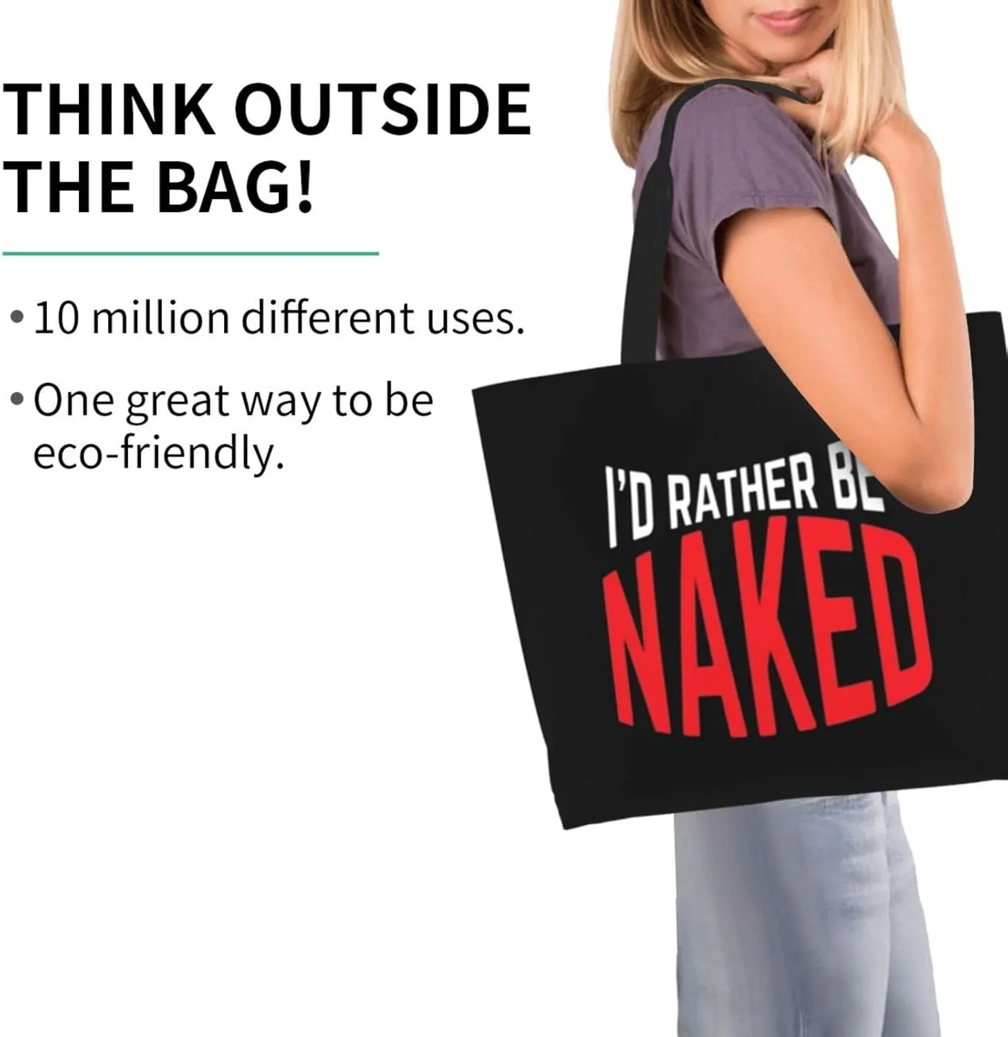 I'd Rather Be Naked Women's Lightweight Canvas Handbag Waterproof Reusable Shopping Bag
