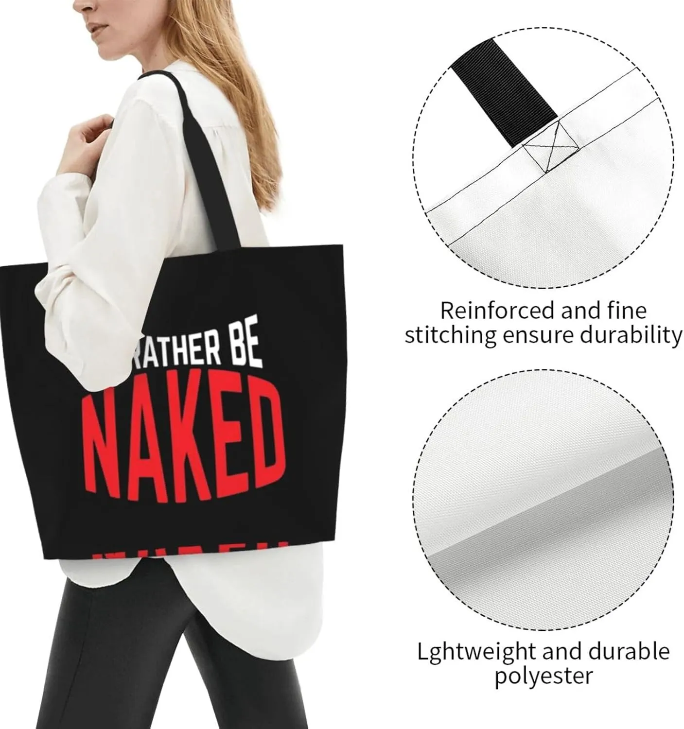 I'd Rather Be Naked Women's Lightweight Canvas Handbag Waterproof Reusable Shopping Bag