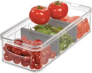 iDesign Recycled Plastic Crisp Large Divided Fruit and Vegetable Storage with Easy to Grip Integrated Handles Designed to Keep Food Fresh Longer, 14. 82" x 6. 32" x 3. 76"