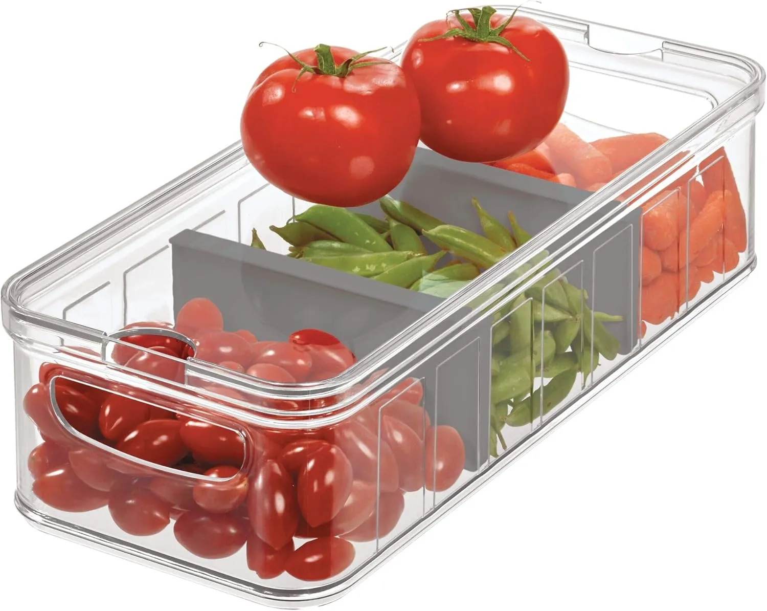 iDesign Recycled Plastic Crisp Large Divided Fruit and Vegetable Storage with Easy to Grip Integrated Handles Designed to Keep Food Fresh Longer, 14. 82" x 6. 32" x 3. 76"
