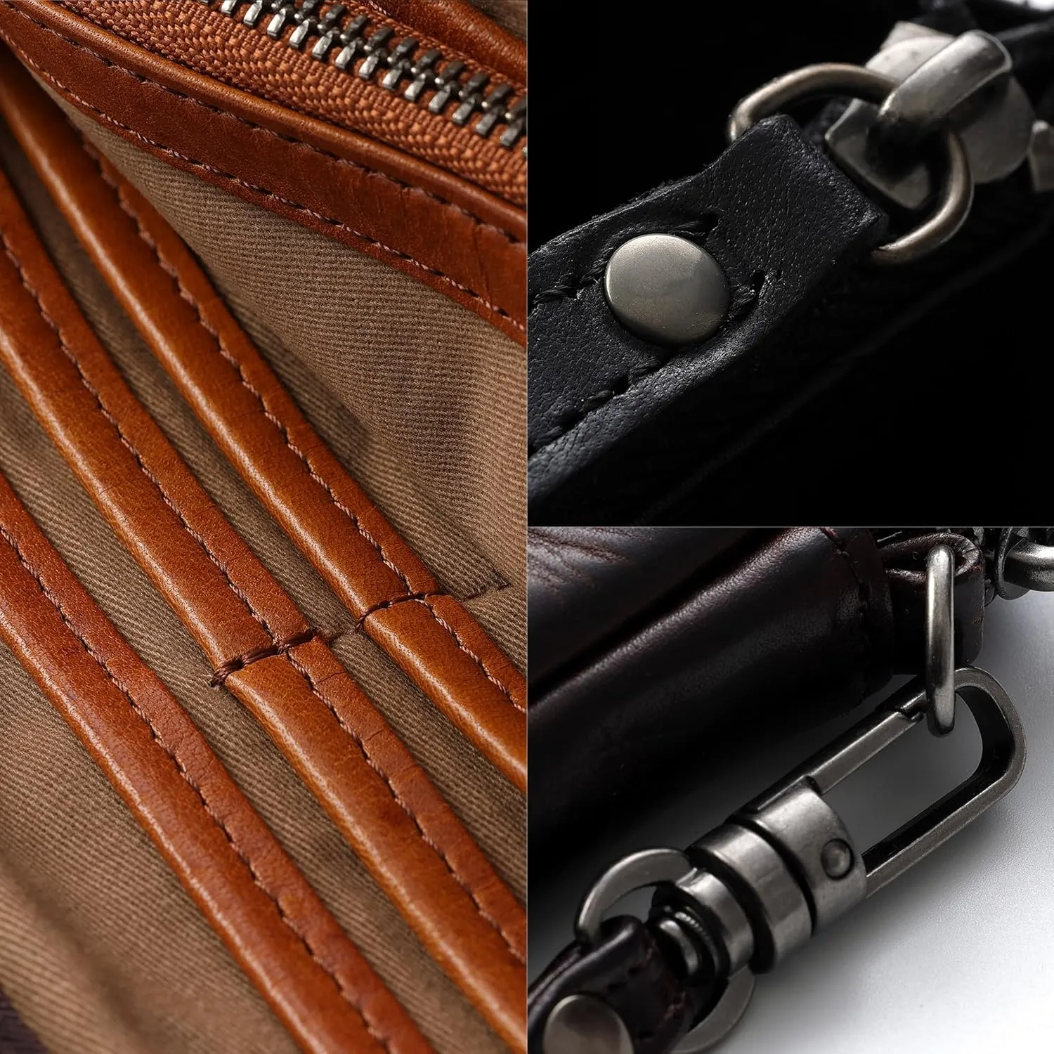 IJUN Handmade Vintage Long Wallet for Men - Full Grain Oil Vegetable Tanned Cowhide Leather