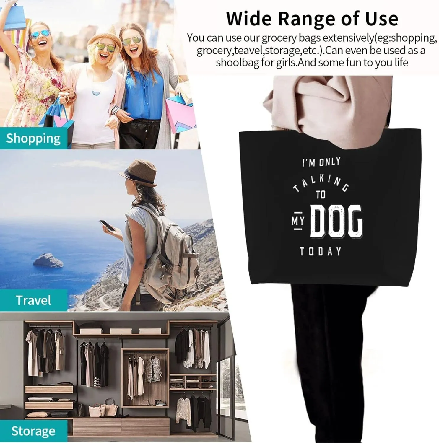 I'M Only Talking To My Dog Today Women'S Lightweight Canvas Handbag Reusable Shopping Bag