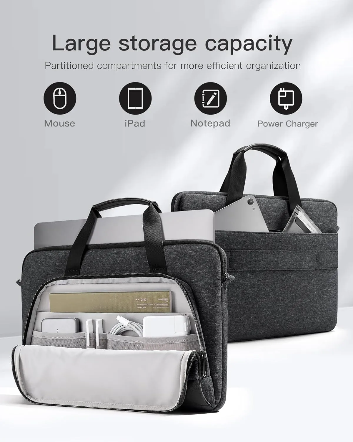 Inateck Laptop Bag with Trolley Strap, Compatible with 14-inch MacBook Pro/Max M4 M3 M2 M1 2021-2024, 13-inch MacBook Pro/Air M2 M1 2010-2022, 13.5-inch Surface Laptop 6/5, Dark Gray