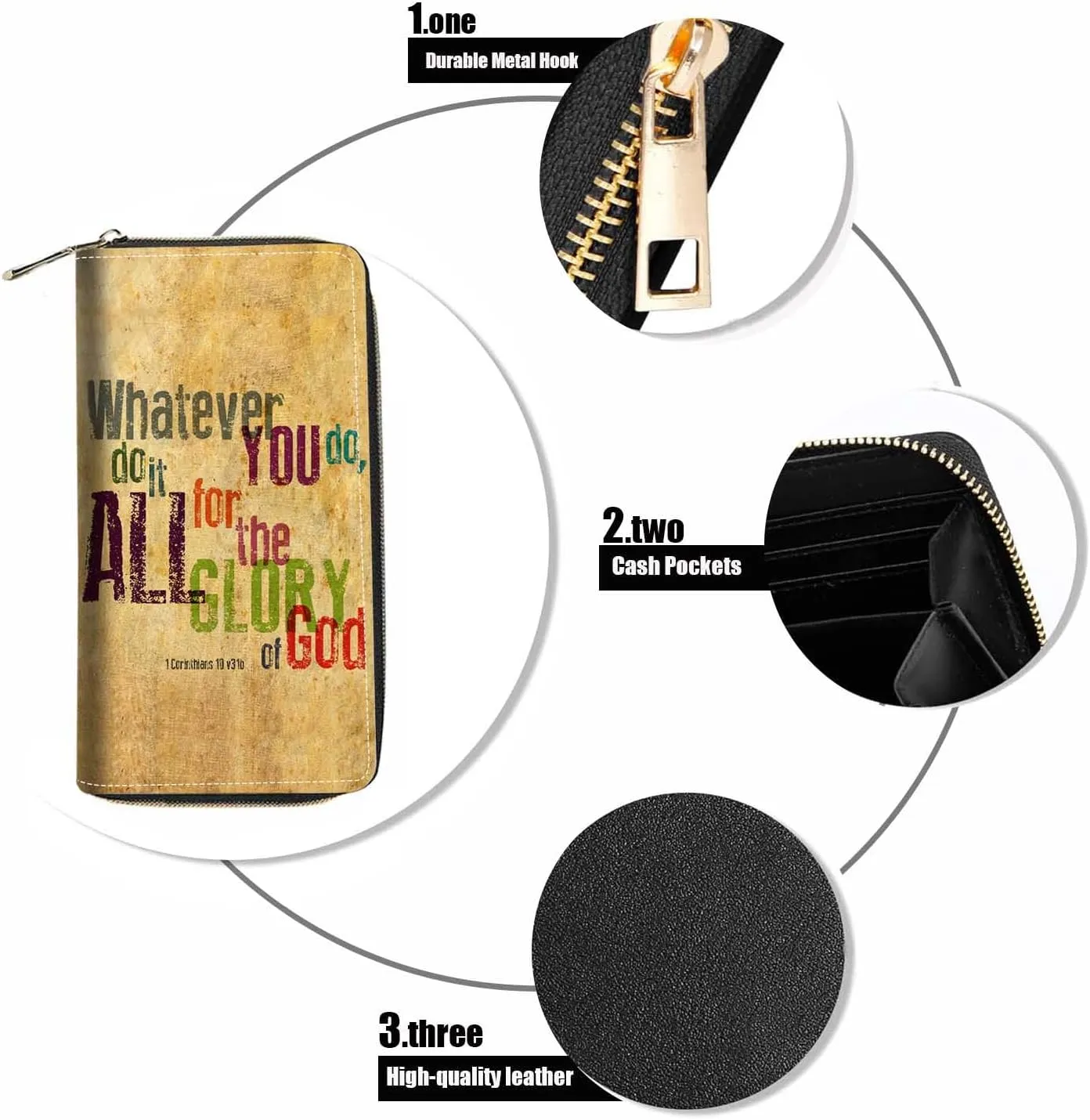 Inspirational Bible Verse Quote Print Wallet for Women Large Capacity Wallet Credit Card Holder PU Leather Zipper Clutch Purse Phone Wallet
