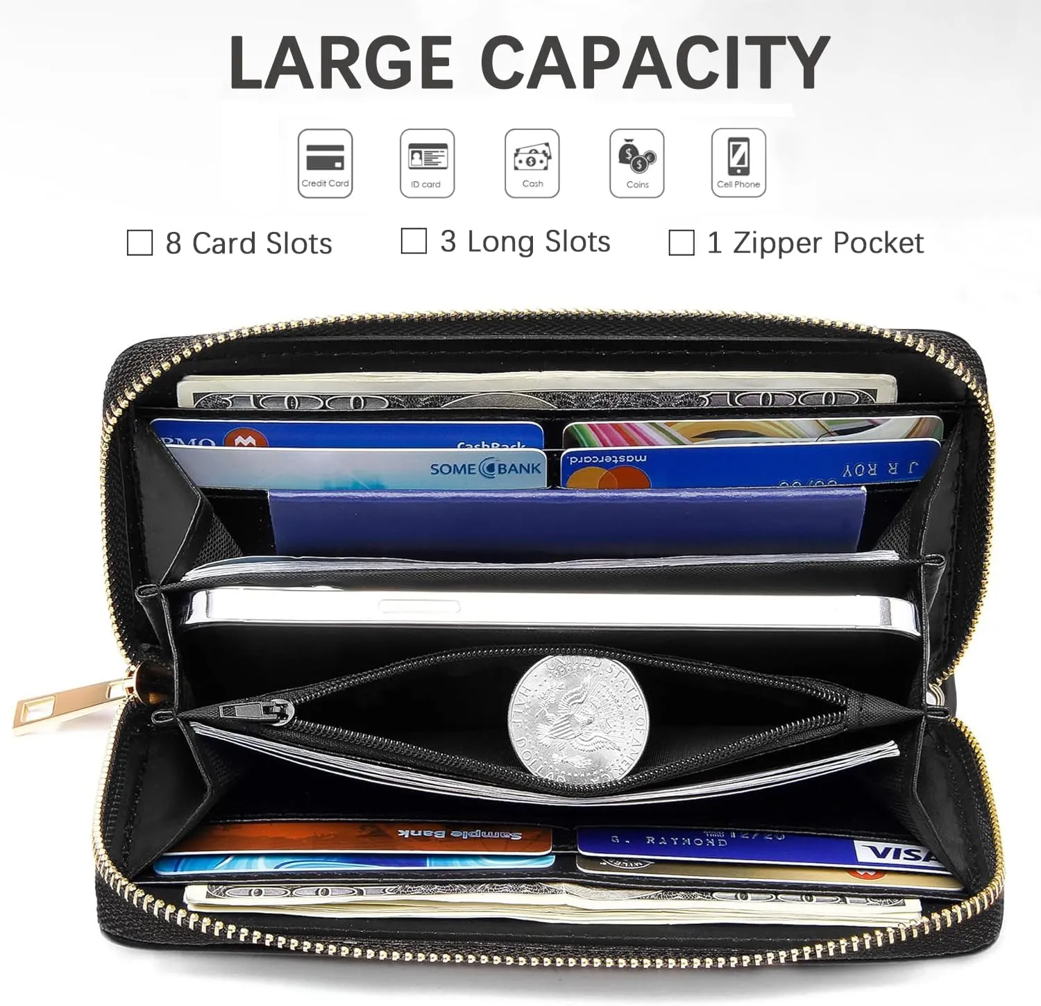 Inspirational Bible Verse Quote Print Wallet for Women Large Capacity Wallet Credit Card Holder PU Leather Zipper Clutch Purse Phone Wallet