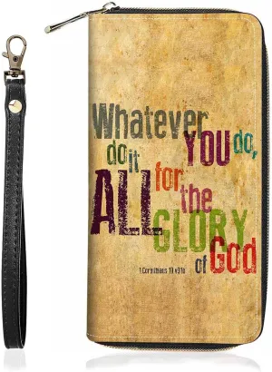 Inspirational Bible Verse Quote Print Wallet for Women Large Capacity Wallet Credit Card Holder PU Leather Zipper Clutch Purse Phone Wallet