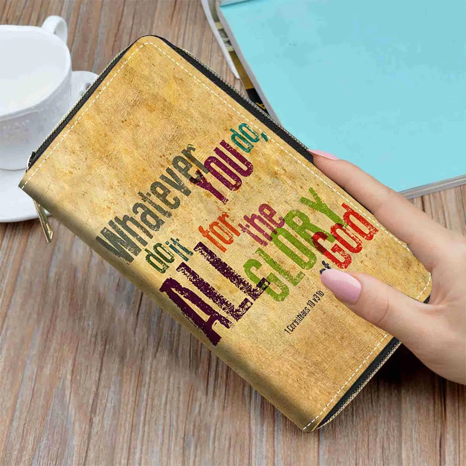 Inspirational Bible Verse Quote Print Wallet for Women Large Capacity Wallet Credit Card Holder PU Leather Zipper Clutch Purse Phone Wallet