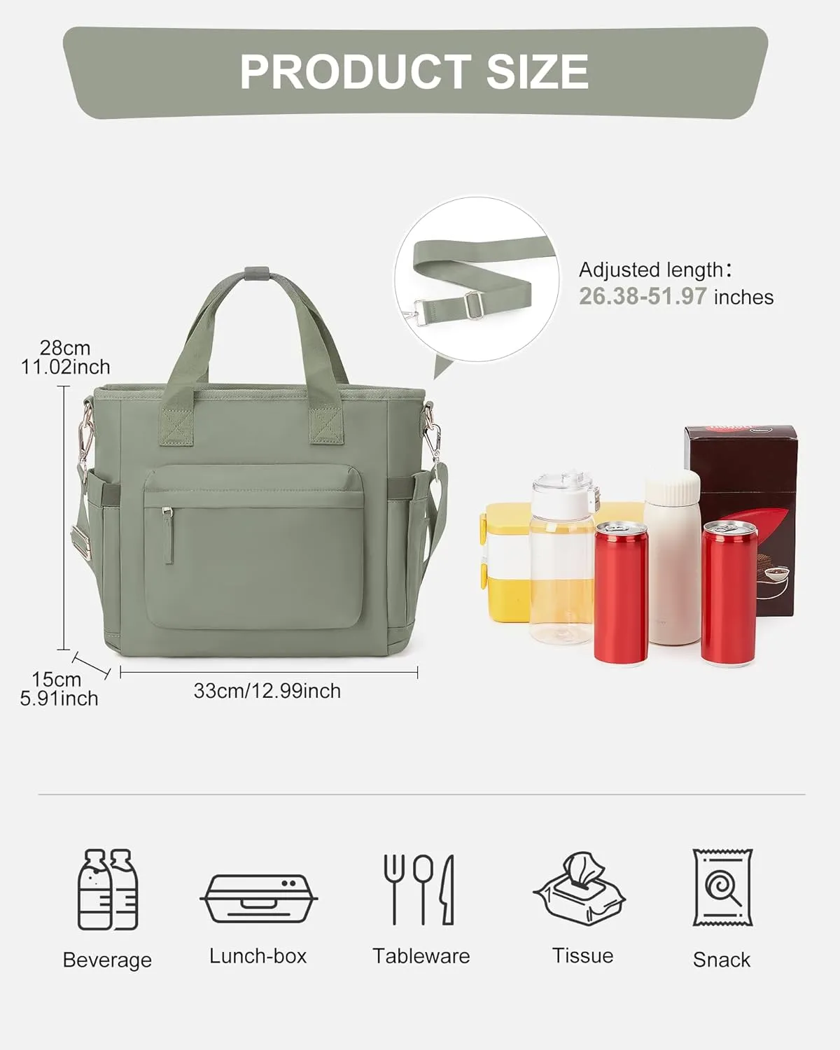 Insulated Lunch Bag Women Large Lunch Tote Bag Box Bags Boxes with Shoulder Strap Adult for Women Men Work Grey Green with Water Bottle Holder