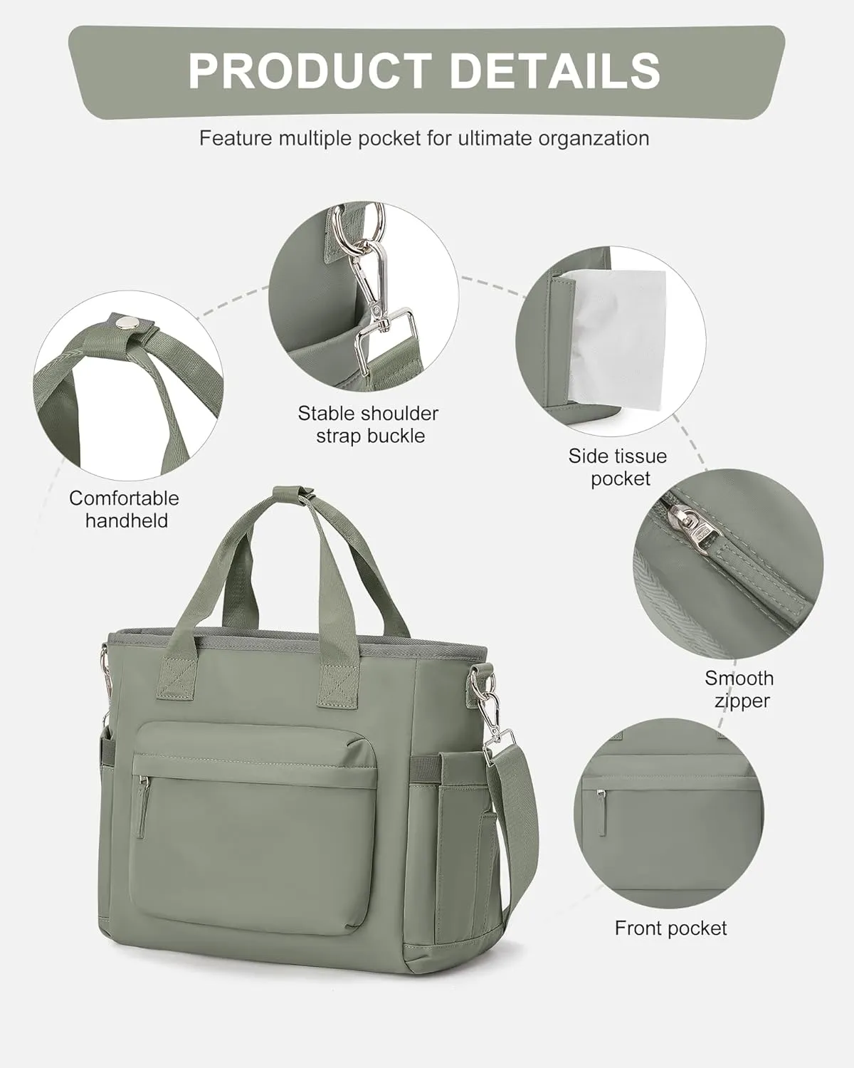Insulated Lunch Bag Women Large Lunch Tote Bag Box Bags Boxes with Shoulder Strap Adult for Women Men Work Grey Green with Water Bottle Holder