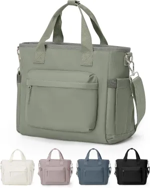 Insulated Lunch Bag Women Large Lunch Tote Bag Box Bags Boxes with Shoulder Strap Adult for Women Men Work Grey Green with Water Bottle Holder