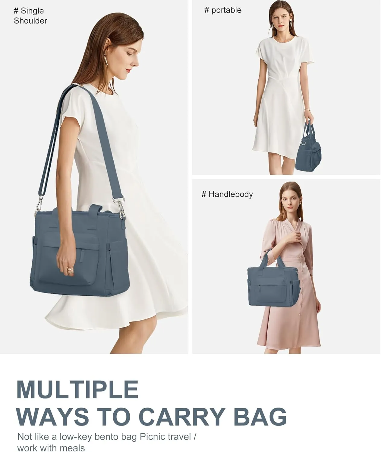 Insulated Lunch Bag Women Large Lunch Tote Bag with Shoulder Strap Adult Lunch Box Bags for Women Men Work Royal Blue Lunch Boxes with Water Bottle Holder