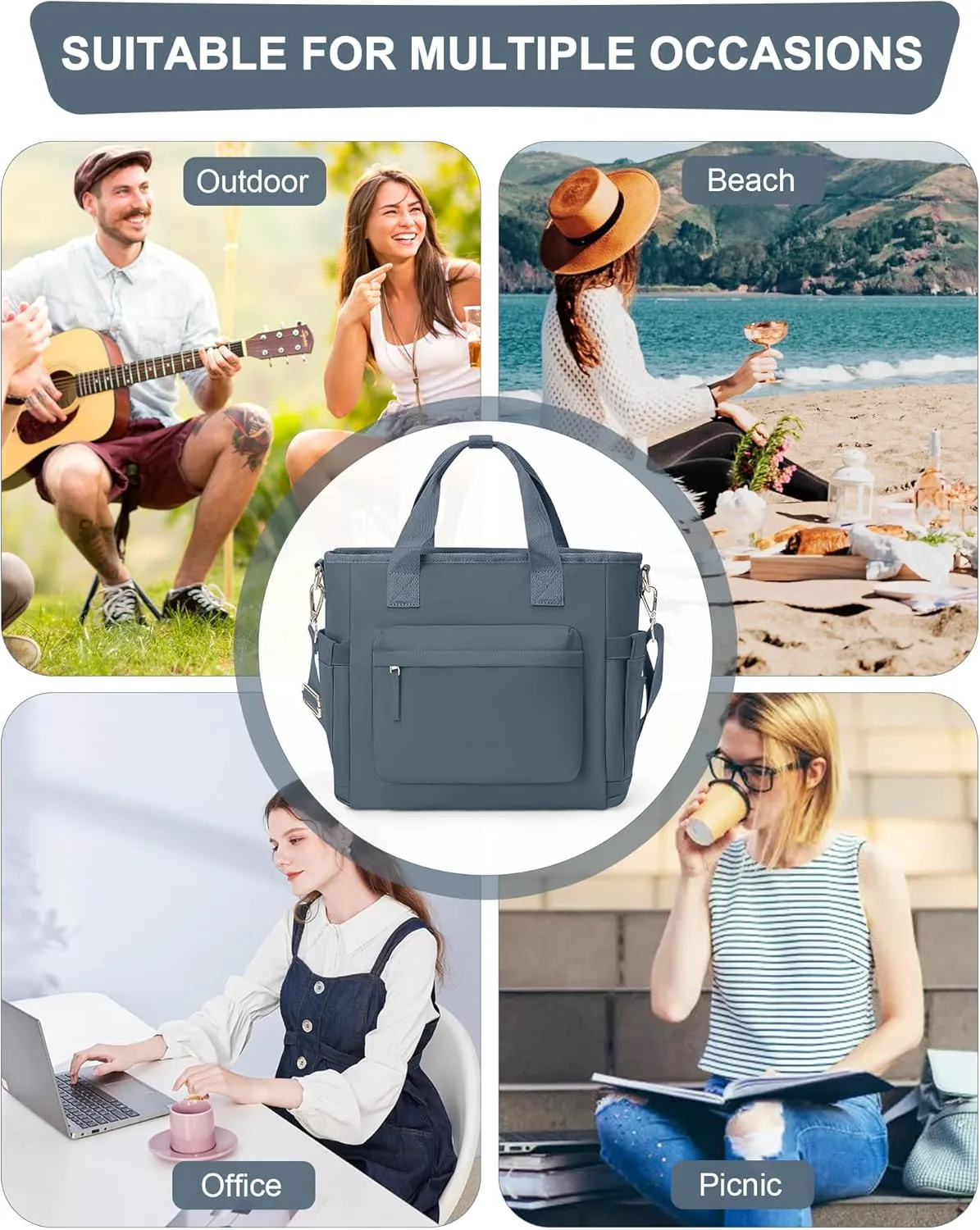 Insulated Lunch Bag Women Large Lunch Tote Bag with Shoulder Strap Adult Lunch Box Bags for Women Men Work Royal Blue Lunch Boxes with Water Bottle Holder