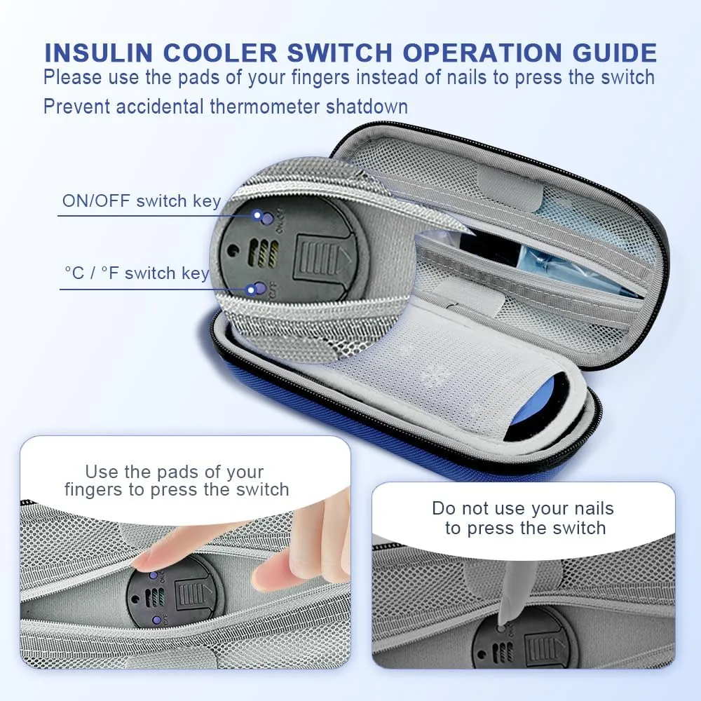 Insulin Cooler Diabetes Travel Case with Thermometer Temperature Display, Refrigerated Medication Travel Bag, Vials Organizer Bag with 2 TSA Approved Ice Pack for Daily Trip (Blue)
